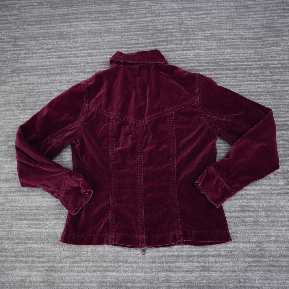 Cabi Burgundy Plum Velvet Zip Up Jacket Style 379 Women's Medium Cotton Collar - Picture 3 of 10